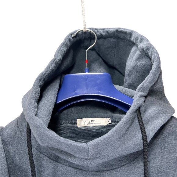 Yisilier Hooded Pullover Sweatshirt Gray Unique Layered Sleeves Pocket L Mens - Picture 4 of 13